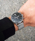 Emporio Armani Chronograph Black Dial Silver Mesh Bracelet Watch For Men - AR11104 Authentic Buy Shop Now
