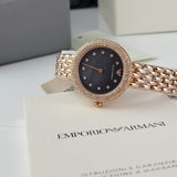 Emporio Armani Rosa Quartz Mother of Pearl Black Dial Rose Gold Steel Strap Watch For Women - AR11372 Authentic Buy Shop Now
