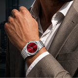 D1 Milano Ultra Thin Red Dial Silver Steel Strap Watch for Men - D1-UTBJ05 Authentic Buy Shop Now
