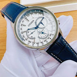 Citizen Eco Drive Calendrier White Dial Blue Leather Strap Watch For Men - BU2020-11A Authentic Buy Shop Now