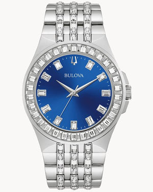 Bulova Phantom Baguette Crystal Blue Dial Silver Steel Strap Watch for Men - 96A254 Authentic Buy Shop Now