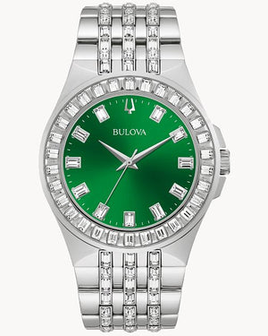 Bulova Phantom Classic Baguette Green Dial Silver Steel Strap Watch for Men - 96A253 Authentic Buy Shop Now