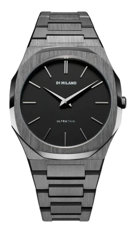 D1 Milano Ultra Thin Re-Gun Black Dial Gray Steel Strap Watch for Men - D1-UTBJ41 Authentic Buy Shop Now