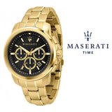 Maserati Successo 44mm Black Dial Gold Stainless Steel Strap Watch For Men - R8873621013 Authentic Buy Shop Now