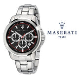 Maserati Successo Chronograph Black Dial Silver Steel Strap Watch For Men - R8873621009 Authentic Buy Shop Now