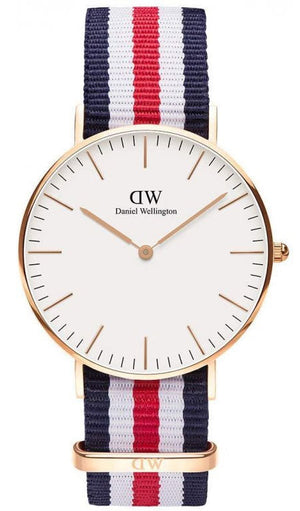 Daniel Wellington Classic Canterbury White Dial Two Tone NATO Strap Watch For Women - DW00100030 Authentic Buy Shop Now
