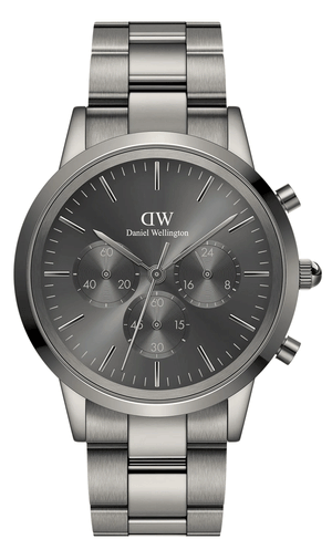Daniel Wellington Iconic Link Chronograph Grey Dial Grey Steel Strap Watch for Men - DW00100643 Authentic Buy Shop Now