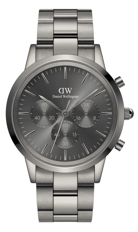 Daniel Wellington Iconic Link Chronograph Grey Dial Grey Steel Strap Watch for Men - DW00100643 Authentic Buy Shop Now