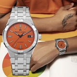 Maurice Lacroix Aikon Limited Edition Automatic Date Orange Dial Silver Steel Strap Watch For Men - AI6008-SS00F-530-1 Authentic Buy Shop Now