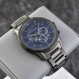 Armani Exchange Banks Chronograph Blue Dial Grey Steel Strap Watch For Men - AX1731 Authentic Buy Shop Now