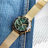 Tommy Hilfiger Jordan Chronograph Green Dial Gold Mesh Strap Watch For Men - 1792093 Authentic Buy Shop Now