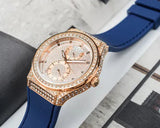 Guess Multifunction Crystals Rose Gold Dial Blue Rubber Strap Watch For Women - GW0439L4 Authentic Buy Shop Now