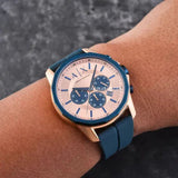 Armani Exchange Hampton Chronograph Rose Gold Dial Blue Silicone Strap Watch For Men - AX1730 Authentic Buy Shop Now