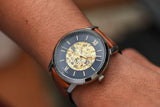 Fossil Neutra Automatic Luggage Skeleton Blue Dial Brown Leather Strap Watch for Men - ME3160 Authentic Buy Shop Now
