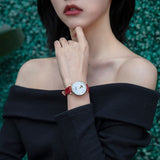 Emporio Armani Gianni T-Bar Mother of Pearl White Dial Red Leather Strap Watch For Women - AR60048 Authentic Buy Shop Now