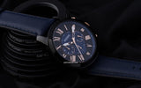 Fossil Grant Chronograph Black Dial Blue Leather Strap Watch for Men - FS5061 Authentic Buy Shop Now