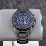 Armani Exchange Banks Chronograph Blue Dial Grey Steel Strap Watch For Men - AX1731 Authentic Buy Shop Now
