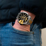 Diesel Mega Chief Chronograph Black Dial Two Tone Steel Strap Watch For Men - DZ4581 Authentic Buy Shop Now