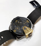 Diesel Uber Chief Two Hand Black Dial Black Leather Strap Watch For Men - DZ7377 Authentic Buy Shop Now