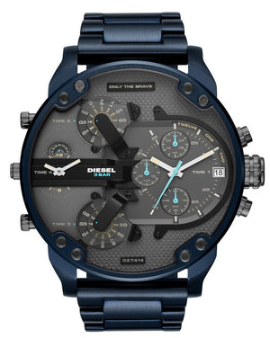 Diesel Daddy 2.0 Chronograph Grey Dial Blue Steel Strap Watch For Men - DZ7414 Authentic Buy Shop Now