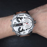 Diesel Mr. Daddy 2.0 Chronograph Silver Dial Brown Leather Strap Watch For Men - DZ7394 Authentic Buy Shop Now