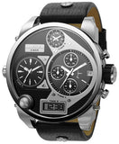 Diesel Mr Daddy Chronograph White Dial Black Leather Strap Watch For Men - DZ7125 Authentic Buy Shop Now