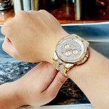 Bulova Crystal Collection Octova White Dial Gold Steel Strap Watch for Men - 98C126 Authentic Buy Shop Now