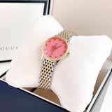 Gucci G Timeless Quartz Pink Dial Two Tone Steel Strap Watch For Women - YA1265030 Authentic Buy Shop Now