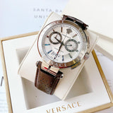 Versace Aion Chronograph White Dial Brown Leather Strap Watch for Men - VBR010017 Authentic Buy Shop Now
