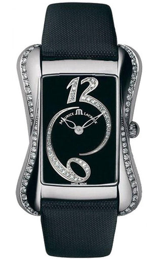 Maurice Lacroix Fiaba Black Dial with Diamonds Black Leather Strap Watch for Women - DV5012-SD531-350 Authentic Buy Shop Now
