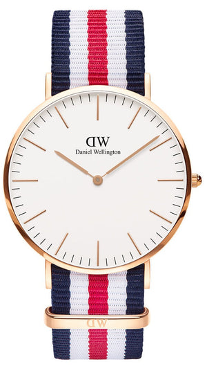 Daniel Wellington Classic Canterbury White Dial Two Tone Nylon Strap Watch For Men - DW00100002 Authentic Buy Shop Now