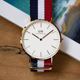 Daniel Wellington Classic Cambridge White Dial Two Tone NATO Strap Watch For Men - DW00100003 Authentic Buy Shop Now