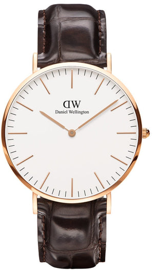 Daniel Wellington Classic York White Dial Brown Leather Strap Watch For Men - DW00100011 Authentic Buy Shop Now