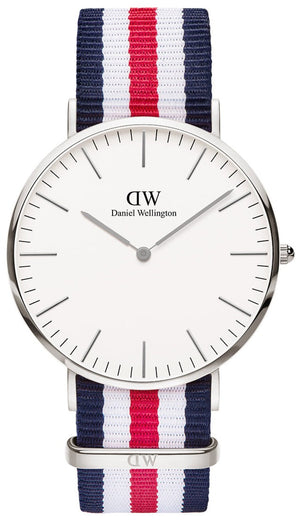 Daniel Wellington Classic Canterbury White Dial Two Tone Nylon Strap Watch For Men - DW00100016 Authentic Buy Shop Now