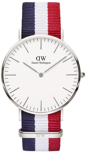 Daniel Wellington Classic Cambridge White Dial Two Tone Nylon Strap Watch For Men - DW00100017 Authentic Buy Shop Now