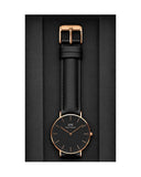 Daniel Wellington Classic Sheffield 36 Black Leather Strap Black Dial Quartz Watch For Womens - DW00100139