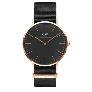 Daniel Wellington Classic Cornwall Black Dial Black Nylon Strap Watch For Women - DW00100148 Authentic Buy Shop Now