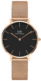 Daniel Wellington Classic Melrose Black Dial Rose Gold Mesh Bracelet Watch For Women - DW00100161 Authentic Buy Shop Now