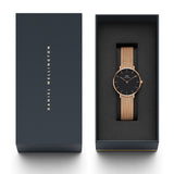 Daniel Wellington Classic Melrose Black Dial Rose Gold Mesh Bracelet Watch For Women - DW00100161 Authentic Buy Shop Now
