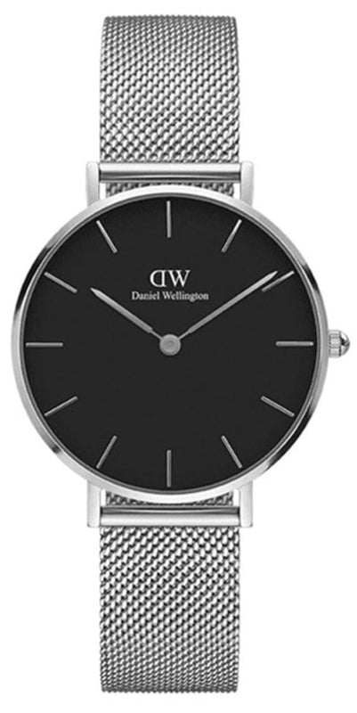 Daniel Wellington Classic Petite Sterling Black Dial Silver Mesh Bracelet Watch For Women - DW00100162 Authentic Buy Shop Now