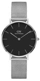 Daniel Wellington Classic Petite Sterling Black Dial Silver Mesh Bracelet Watch For Women - DW00100162 Authentic Buy Shop Now