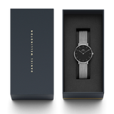 Daniel Wellington Classic Petite Sterling Black Dial Silver Mesh Bracelet Watch For Women - DW00100162 Authentic Buy Shop Now