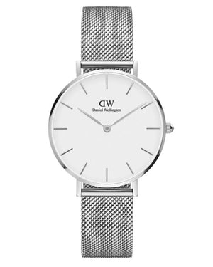 Daniel Wellington Petite Sterling White Dial Silver Mesh Bracelet Watch For Women - DW00100164 Authentic Buy Shop Now