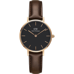 Daniel Wellington Classic Petite Bristol Black Dial Brown Leather Strap Watch For Women - DW00100165 Authentic Buy Shop Now