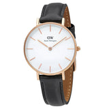 Daniel Wellington Petite Sheffield White Dial Black Leather Strap Watch For Women - DW00100174 Authentic Buy Shop Now