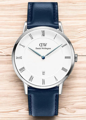 Daniel Wellington Dapper Somerset White Dial Blue Leather Strap Watch For Men - DW00100192 Authentic Buy Shop Now