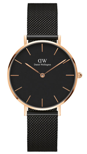 Daniel Wellington Petite Ashfield Black Dial Black Mesh Bracelet Watch Watch For Women - DW00100201 Authentic Buy Shop Now