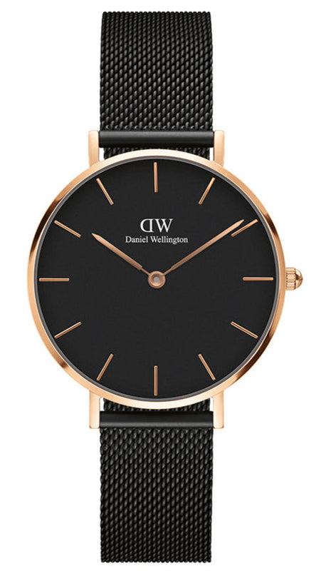 Daniel Wellington Petite Ashfield Black Dial Black Mesh Bracelet Watch Watch For Women - DW00100201 Authentic Buy Shop Now