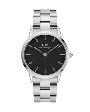 Daniel Wellington Iconic Link Black Dial Silver Steel Strap Watch for Women - DW00100204 Authentic Buy Shop Now