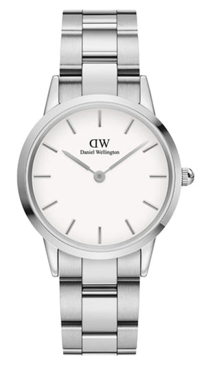 Daniel Wellington Iconic Link White Dial Silver Steel Strap Watch For Women - DW00100205 Authentic Buy Shop Now